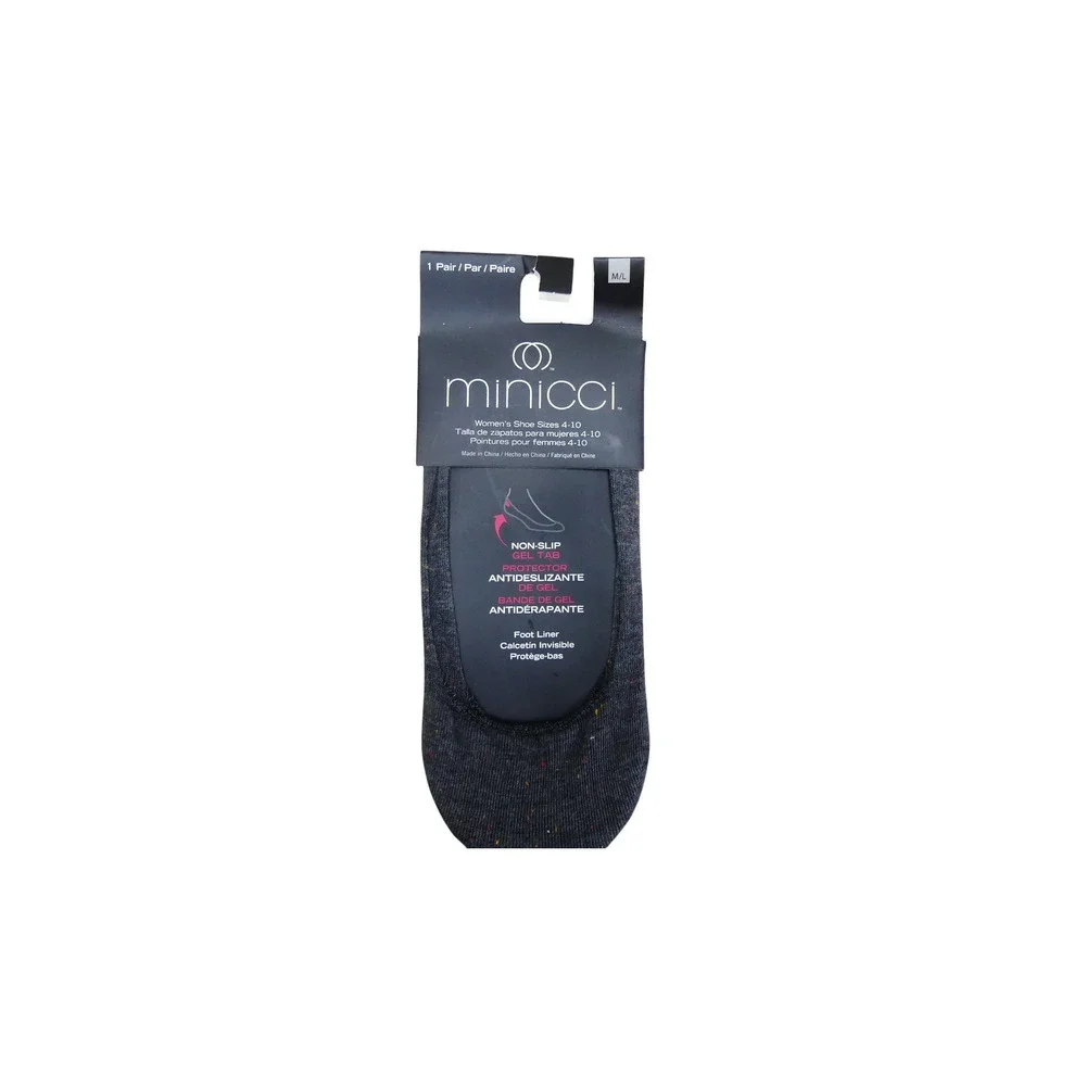 Minicci Foot Liner Socks Womens M/L Gray New Non-Slip Gel Tab Confetti Speckle
